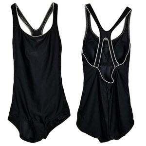 Speedo Womens Swimsuit Racerback Black Size 8 White Trim Racing Solid